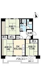UR都市機構洛西境谷東団地9棟 3DKの間取図画像