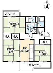 UR都市機構桃山南団地3棟 3DKの間取図画像