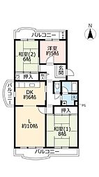 UR都市機構洛西竹の里団地6棟 3LDKの間取図画像