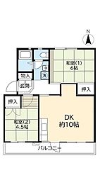 UR都市機構桃山南団地3棟 2DKの間取図画像