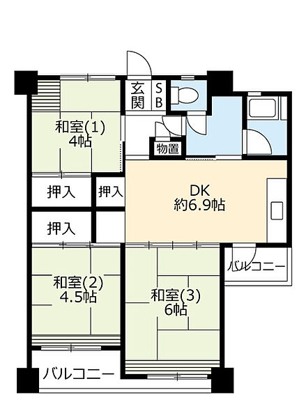 UR洛西新林 ｜京都府京都市西京区大枝東新林町3丁目(賃貸マンション3DK・10階・59.01㎡)の写真 その2