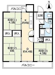 UR花園 4階3DKの間取り
