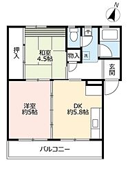 UR中登美第三 4階2DKの間取り