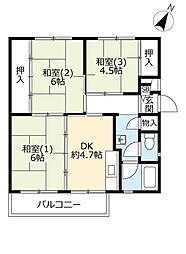 UR中登美第三 2階3DKの間取り