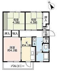 UR中登美第三 1階3Kの間取り