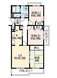 UR都市機構コンフォールかぶと台9号棟 3LDKの間取図画像