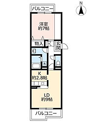UR都市機構アミティ光台5号棟 1LDKの間取図画像