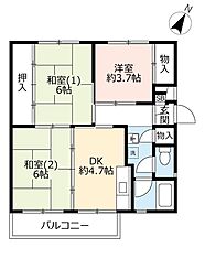 UR都市機構中登美団地C-3 3DKの間取図画像