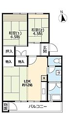 UR都市機構郡山駅前団地12号棟 2LDKの間取図画像