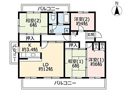 UR都市機構高の原駅東団地8号棟 4LDKの間取図画像