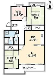 UR都市機構高の原駅前団地3号棟 3LDKの間取図画像
