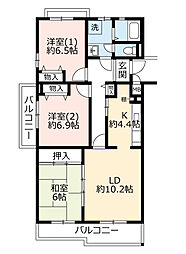 UR都市機構コンフォールかぶと台9号棟 3LDKの間取図画像