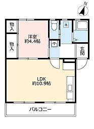 UR都市機構中登美団地C-3 1LDKの間取図画像