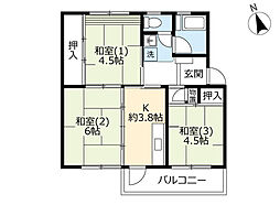 UR都市機構西大和星和台団地8号棟 2DKの間取図画像