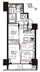 シティハウス目黒ザ・ツインSOUTH棟 2LDKの間取図画像