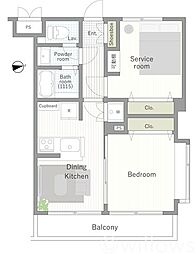 カーサ・デ・リア桜新町 1SDKの間取図画像