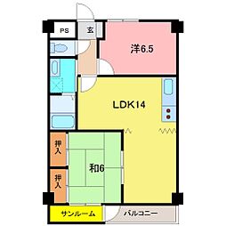 覚善ハイツ 2LDKの間取図画像