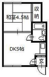 ハイツサンフラワーA 2階1DKの間取り