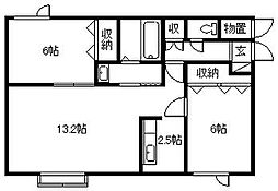 ソレイユ南 2LDKの間取図画像