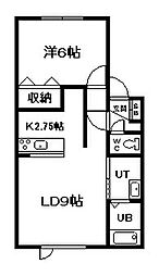 メリット東光 1LDKの間取図画像