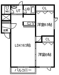 グランデール豊岡1 2LDKの間取図画像