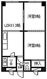 旭祥ハイツ 2LDKの間取図画像