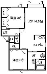 ポーチュラカF 2LDKの間取図画像