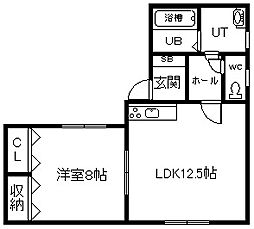 ローズガーデン錦町 1LDKの間取図画像