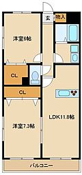フェリスかしわ台 2LDKの間取図画像