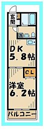 アンジェリアス本厚木 1DKの間取図画像