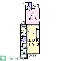 大和市中央林間2丁目アパート 1LDKの間取図画像