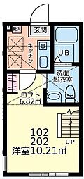 小田急小田原線 本厚木駅 徒歩14分の賃貸アパート 2階1Kの間取り