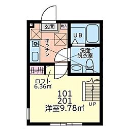 小田急小田原線 本厚木駅 徒歩14分の賃貸アパート 2階1Kの間取り