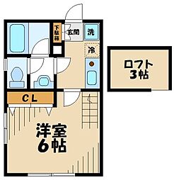シャトーサガミ 1階1Kの間取り