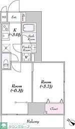 小田急小田原線 町田駅 徒歩12分の賃貸マンション 9階2Kの間取り