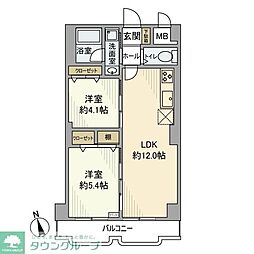 小田急小田原線 町田駅 徒歩9分の賃貸マンション 4階2LDKの間取り