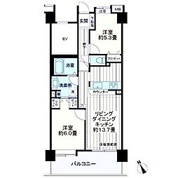 小田急小田原線 相模大野駅 徒歩1分の賃貸マンション 4階2LDKの間取り