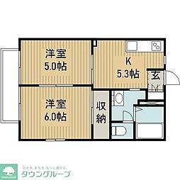 JR横浜線 古淵駅 徒歩14分の賃貸アパート 2階2Kの間取り