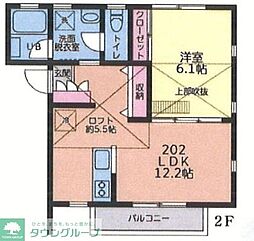 JR横浜線 町田駅 徒歩15分の賃貸アパート 2階1LDKの間取り