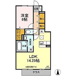 小田急小田原線 相模大野駅 徒歩17分の賃貸アパート 1階1LDKの間取り