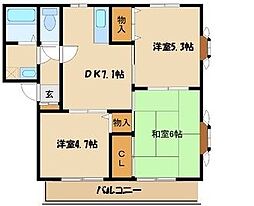 JR横浜線 古淵駅 徒歩9分の賃貸アパート 2階3DKの間取り