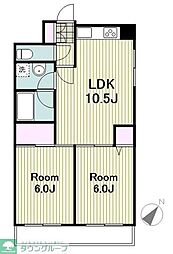 グランドール東寺尾 4階2LDKの間取り
