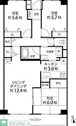 岸根公園ハイツ 3LDKの間取図画像