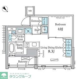 パークアクシス横浜反町公園 1LDKの間取図画像