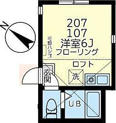 ユナイト三ツ沢シャトルーの杜 ワンルームの間取図画像