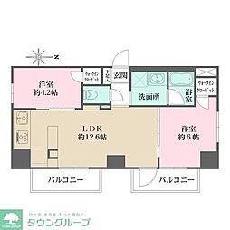 プライムアーバン西日暮里フロント 11階2LDKの間取り