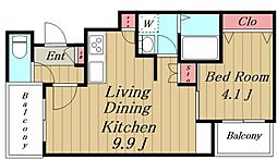 JR山手線 駒込駅 徒歩6分の賃貸マンション 4階1LDKの間取り