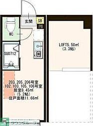 ハーモニーテラス上板橋 1階ワンルームの間取り