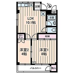 コーポ睦 4階2LDKの間取り