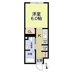 レジス大山 2階1Kの間取り